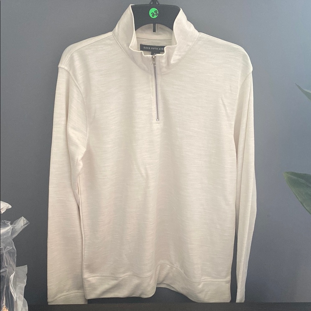 NWT Saks fifth avenue Men’s half zip ecru top